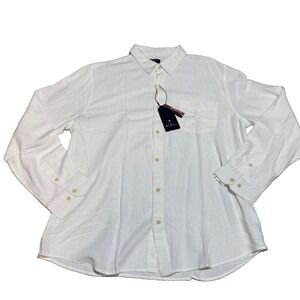 Ben Sherman Mens Linen Blend Long Sleeve Button Down Shirt White BS13LW295 XL
